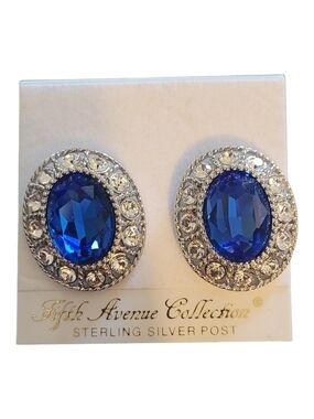 Royal Blue Oval Swarovski Crystal Halo Stud Earrings